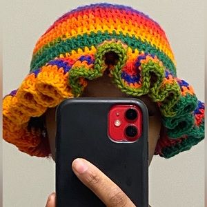 Rainbow ruffle hat